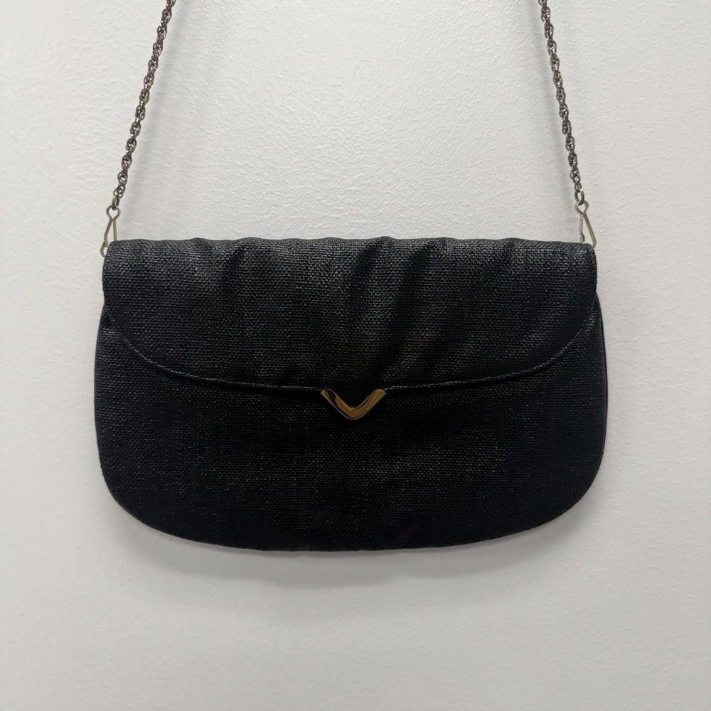 Koret Black/Gold Weave Envelope Chain Strap Clutch Vintage Statement Art